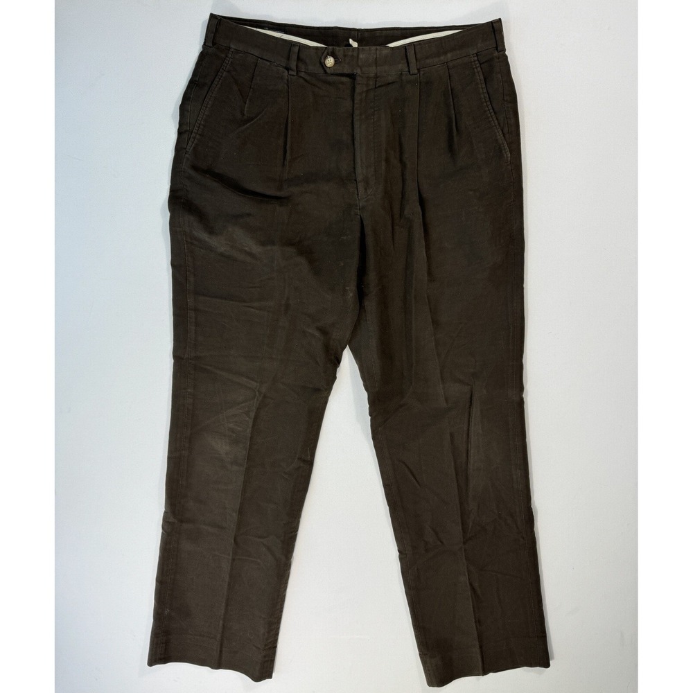 J Peterman Men 36x33 Brown Heavy Cotton Pleated Chino Pants Made in USA Vintage